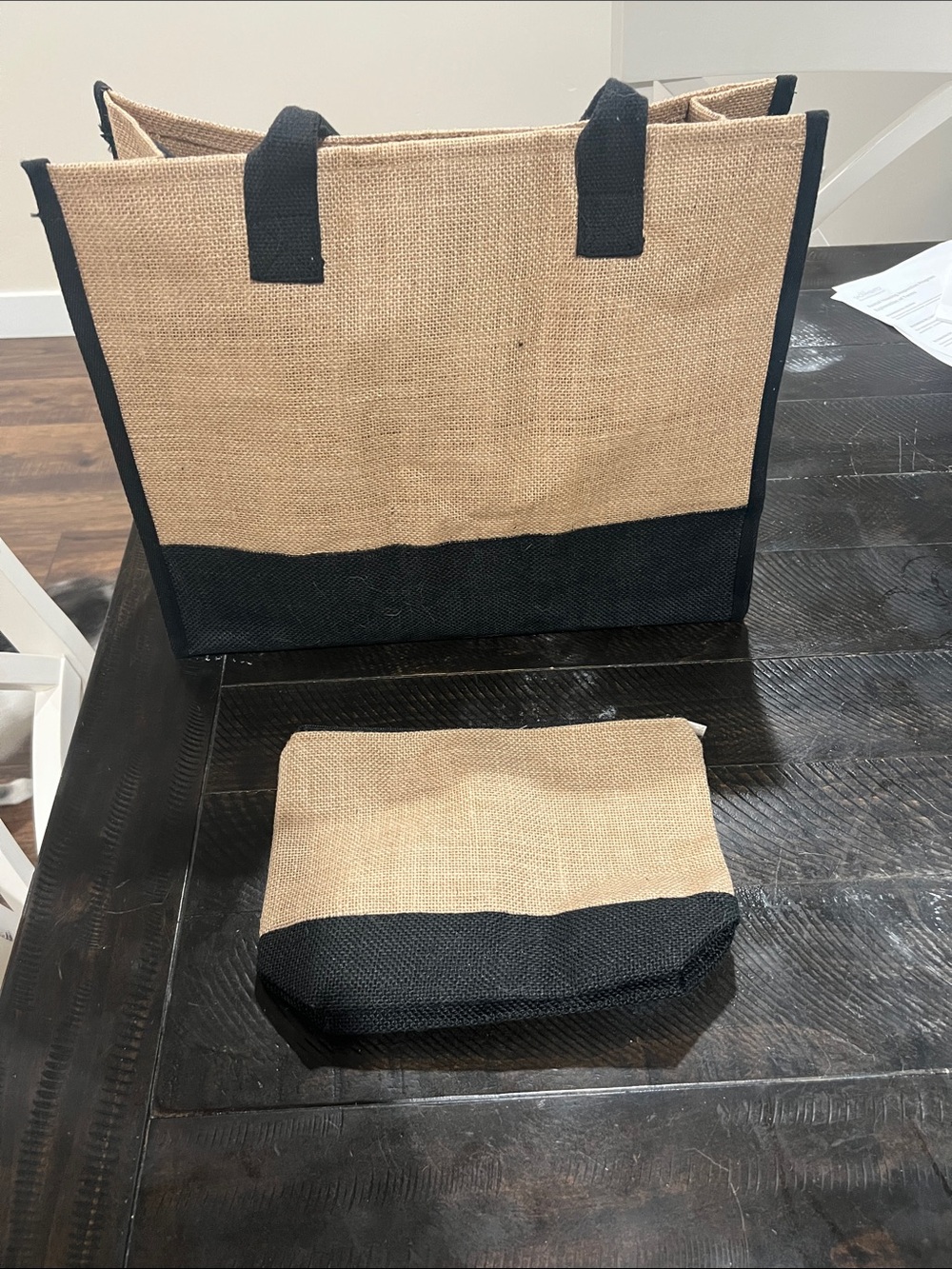 Monogram 'N' Two-Piece Jute Tote and Pouch - Natural & Black - Picture 2 of 3